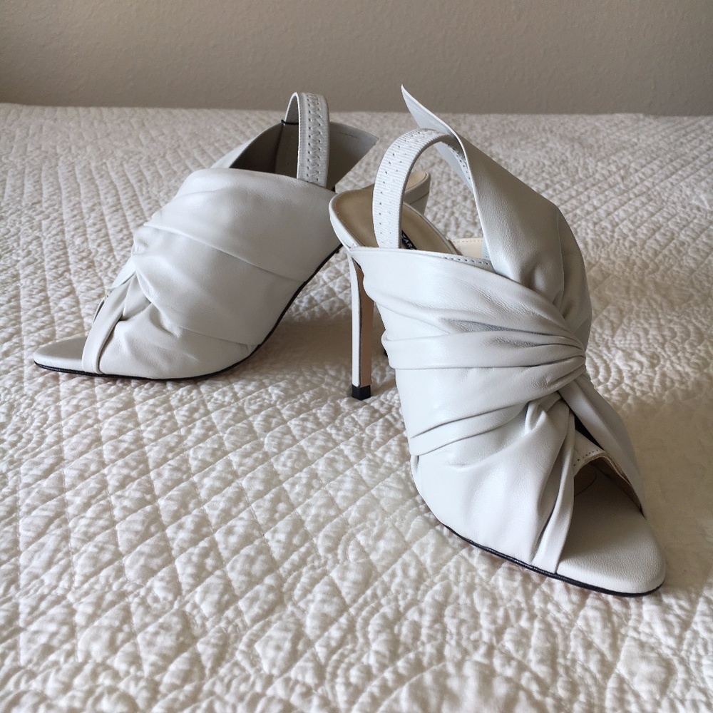 Zara Leather Sandals Heels Shoes with Bow Womens 6.5 - Picture 2 of 16